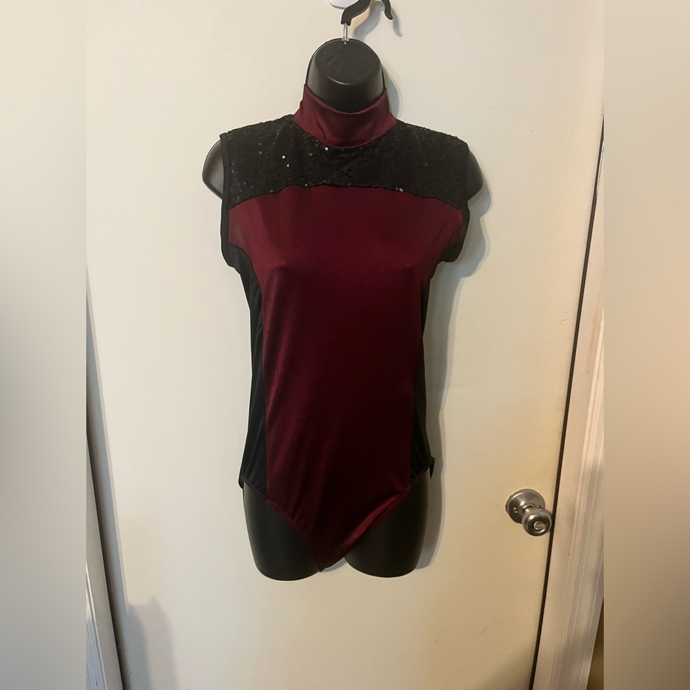 Weissman Womens Dance Costume Jogger Jumpsuit 2 Piece Pray for me Sz LA Maroon - Picture 9 of 13